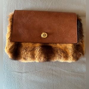 Faux Fur Leather Clutch